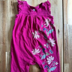 Tea Collections Cottage floral jumpsuit romper w ruffle short sleeves girl 12-18